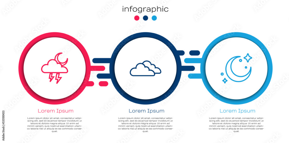 设定风暴、云和月亮和星星。商业信息图模板。矢量