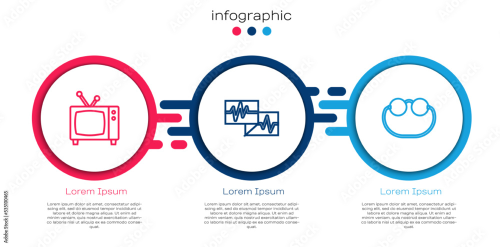 Set line Retro电视，带心电图和眼镜的监视器。商业信息图模板。Vector