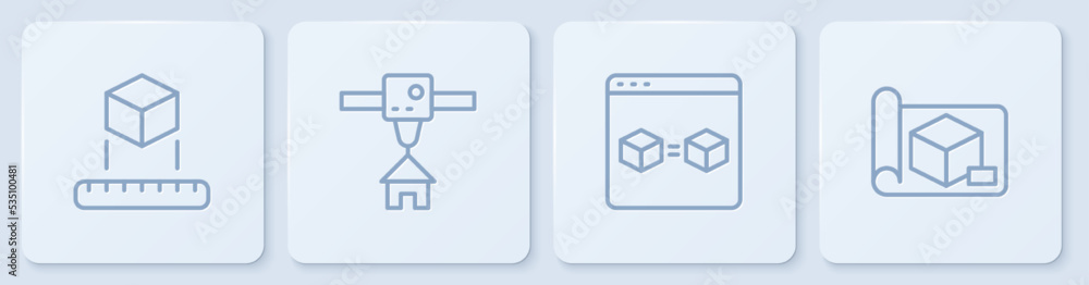 设线等轴测立方体，3D打印机完美复制，用于工程的房屋和绘图纸。白色平方
