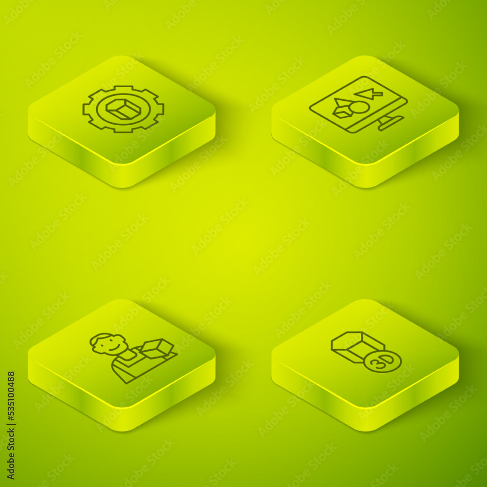 Set Isometric line 3D printer software, Graphic designer, and setting icon. Vector