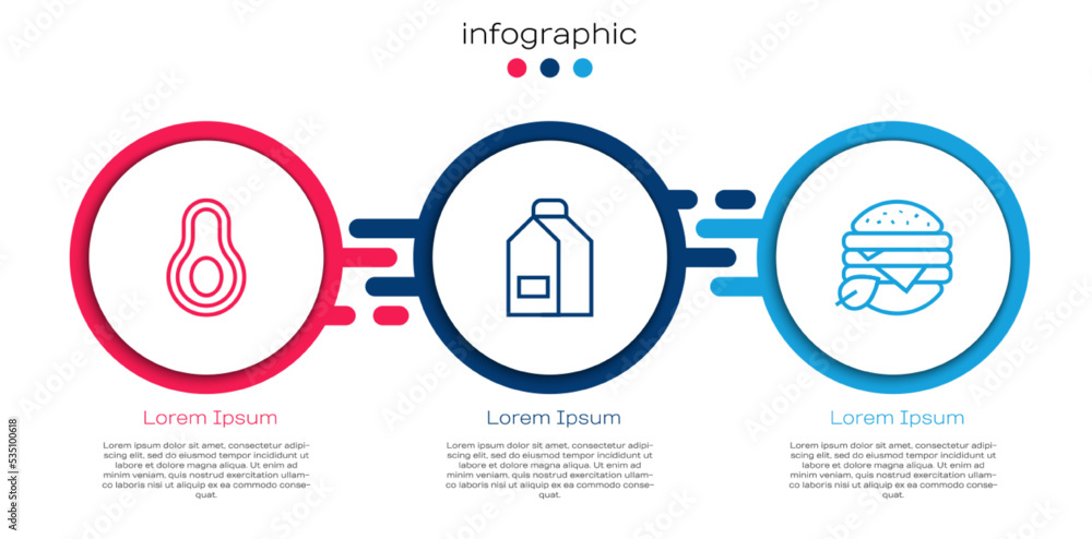 Set line Avocado fruit, Paper package for milk and Vegan food diet. Business infographic template. V