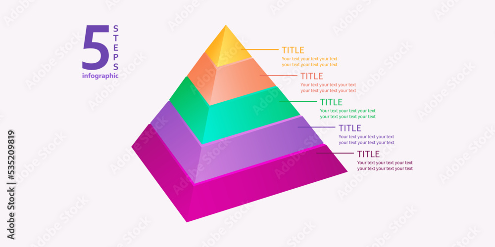 5步图。金字塔形式的商业信息图。三维矢量图。