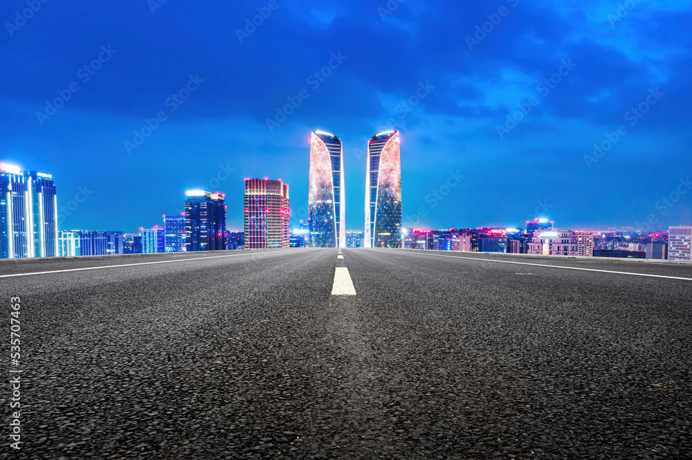 Road and modern city buildings landscape skyline