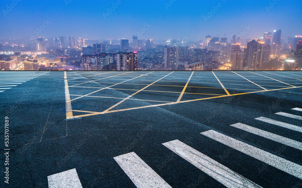 Road and modern city buildings landscape skyline