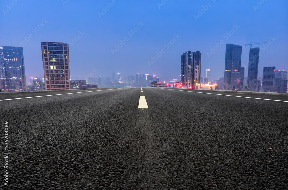 Road and modern city buildings landscape skyline