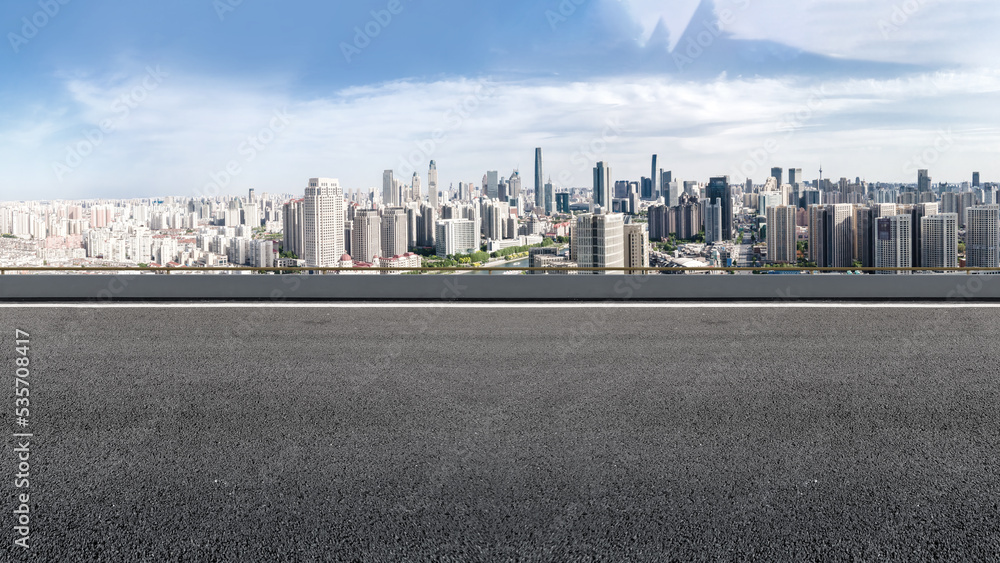 Road and modern city buildings landscape skyline