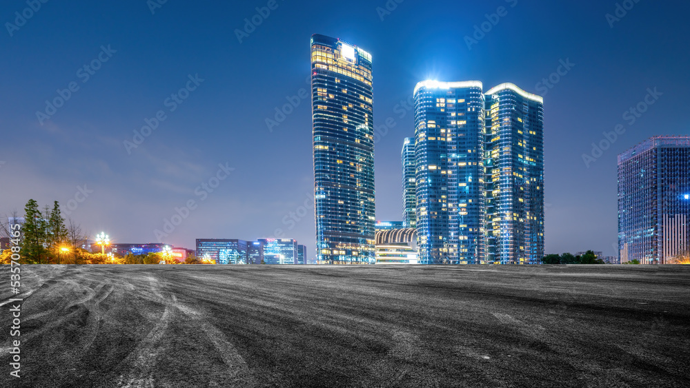 Road and modern city buildings landscape skyline