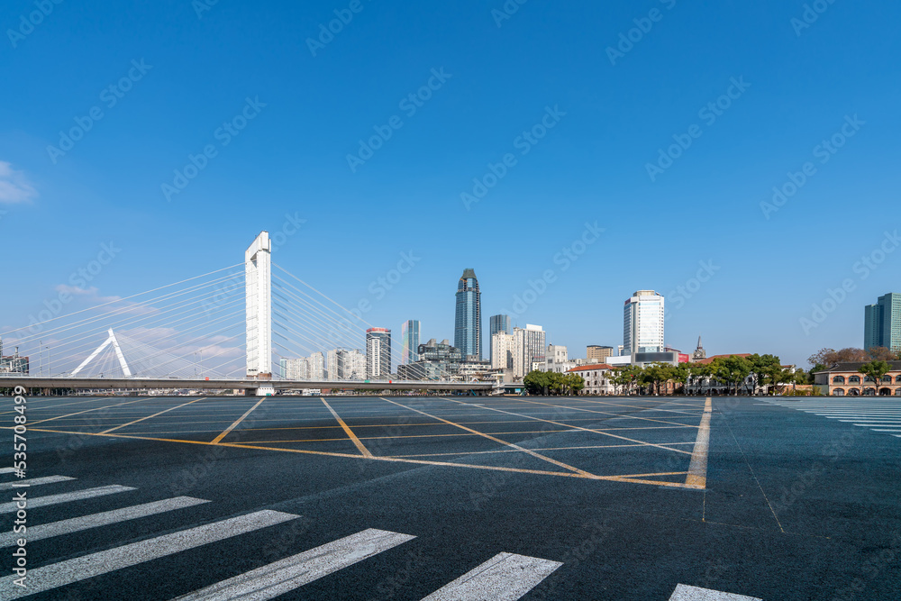 Road and modern city buildings landscape skyline