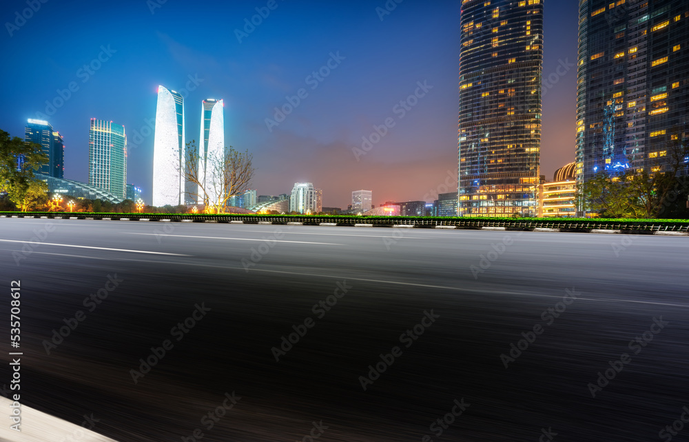 Road and modern city buildings landscape skyline