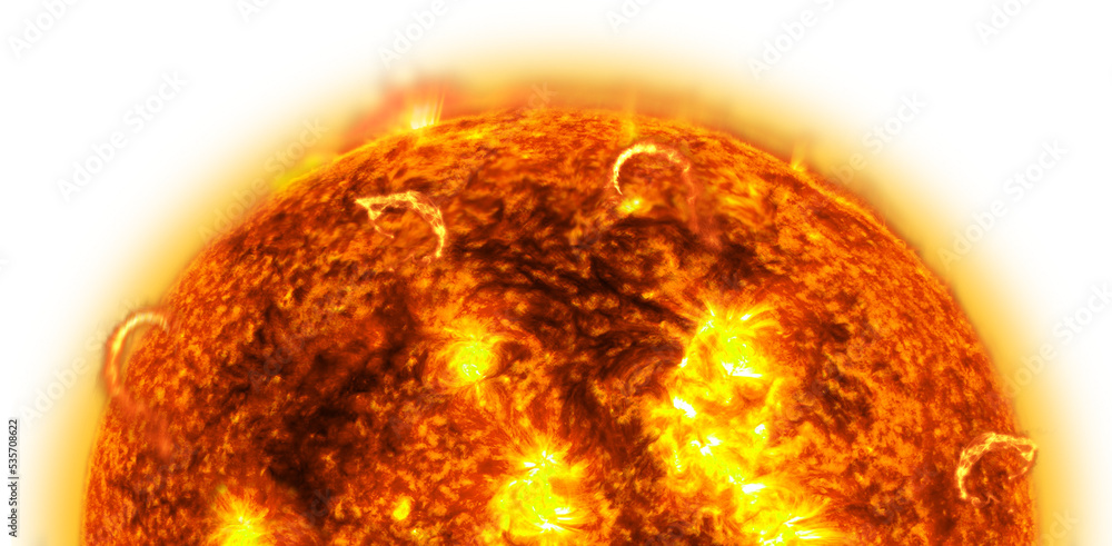 Hot sun with protuberances isolated, solar energy concept