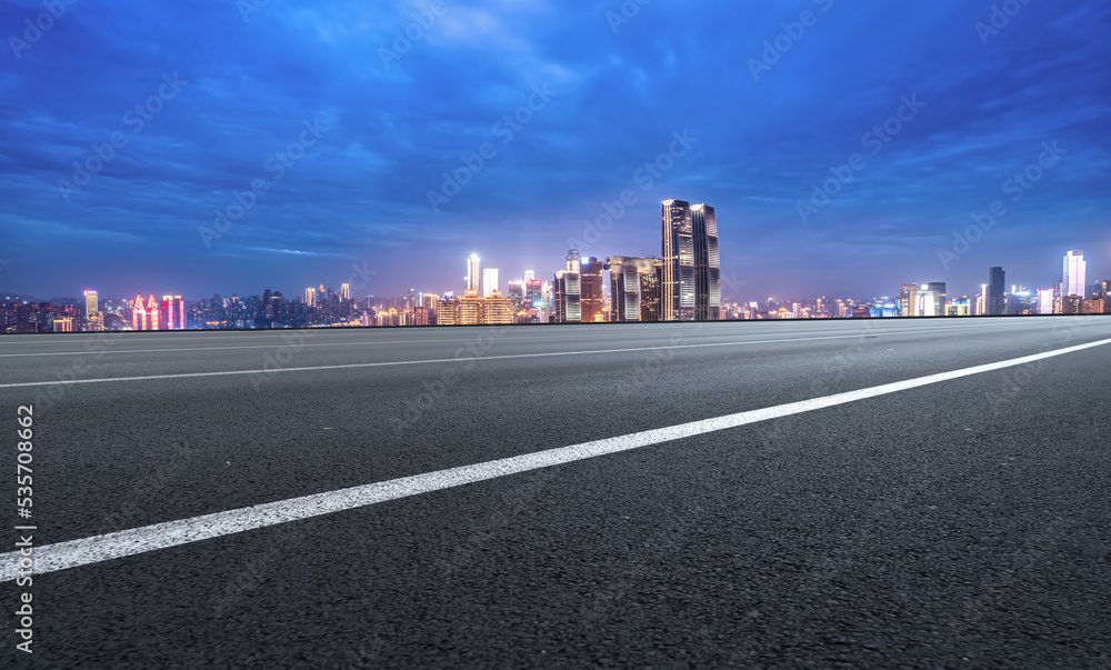 Road and modern city buildings landscape skyline