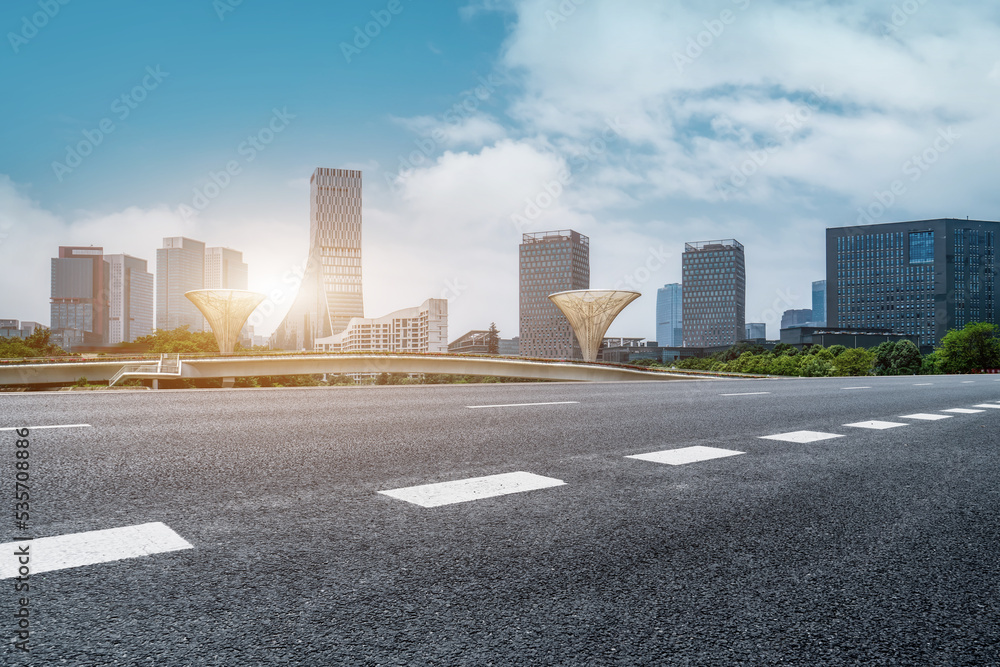 Road and modern city buildings landscape skyline