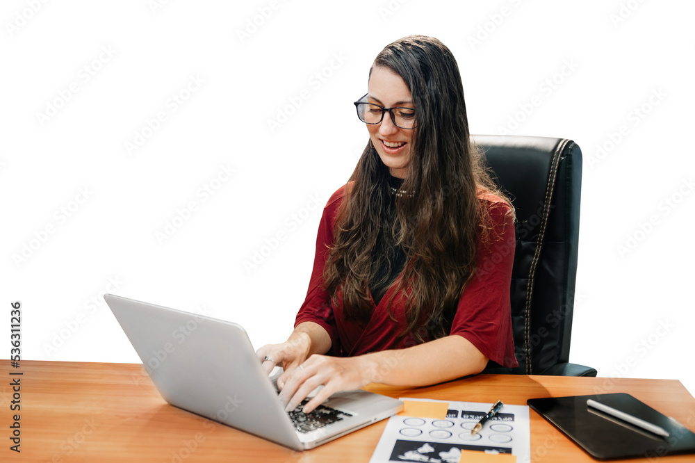  Businesswoman working in the office with working notepad, tablet and laptop documents .PNG