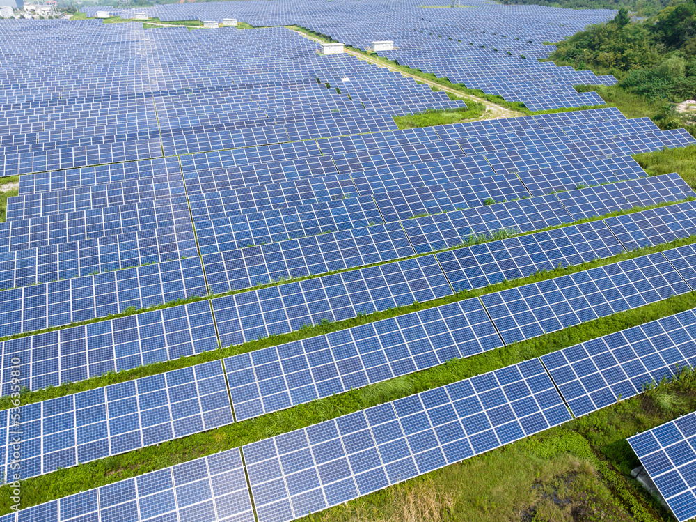 solar power station in farm during sunset