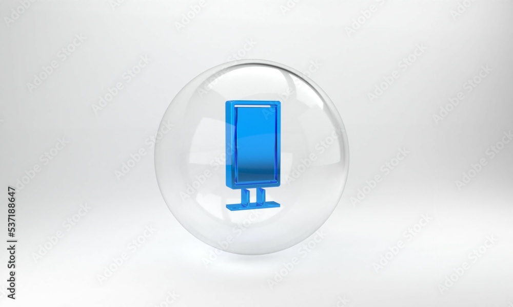 Blue Big full length mirror for bedroom, shops, backstage icon isolated on grey background. Glass ci