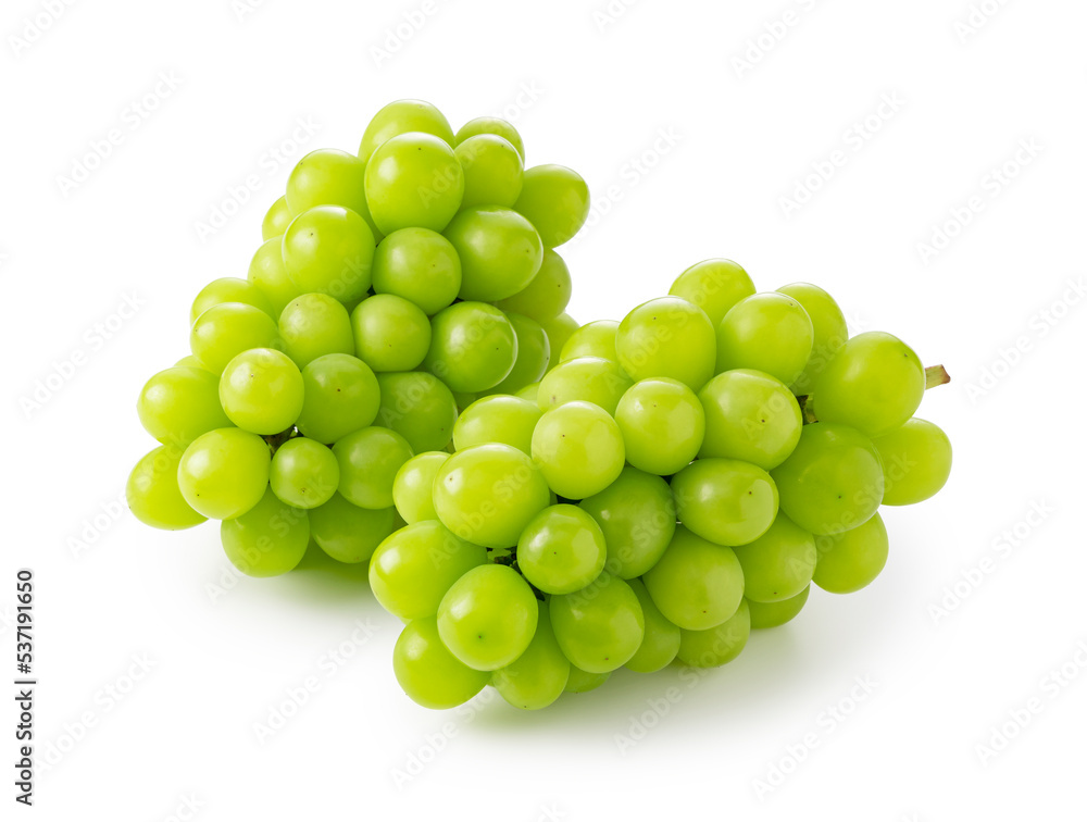 Shine Muscat grapes on a white background.