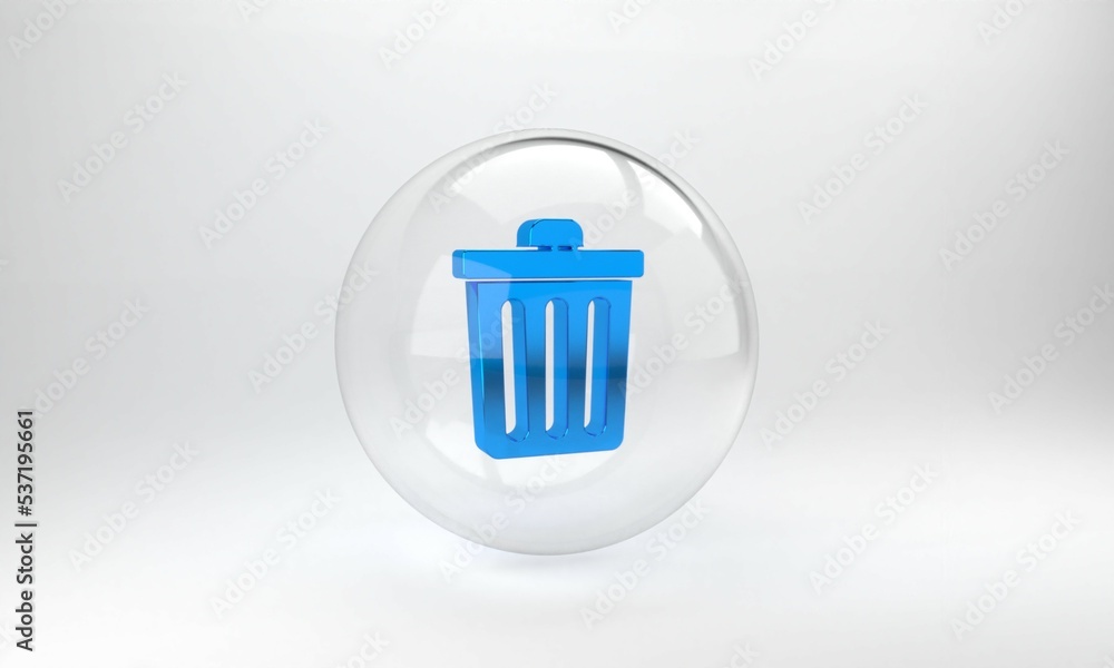 Blue Trash can icon isolated on grey background. Garbage bin sign. Recycle basket icon. Office trash