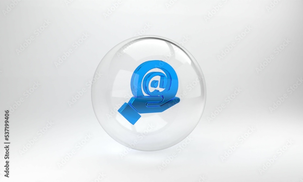 Blue Mail and e-mail in hand icon isolated on grey background. Envelope symbol e-mail. Email message