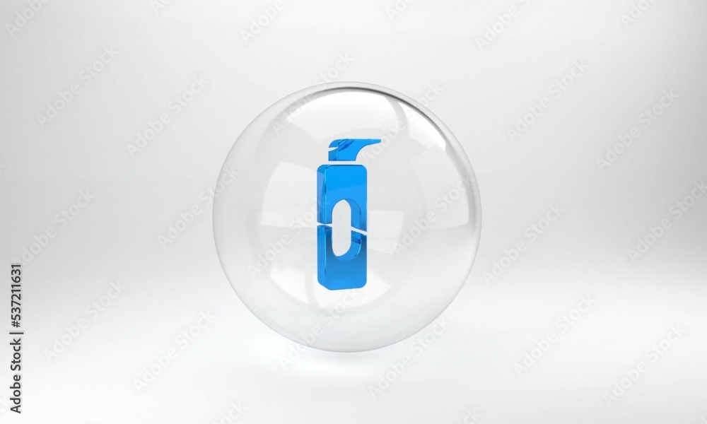 Blue Spray can for hairspray, deodorant, antiperspirant icon isolated on grey background. Glass circ