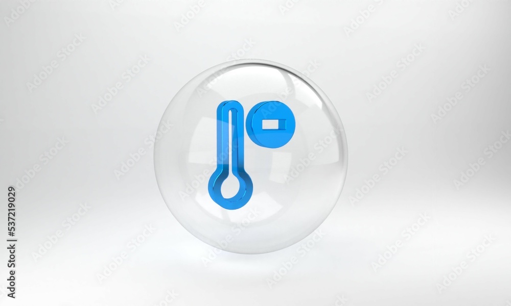 Blue Meteorology thermometer measuring icon isolated on grey background. Thermometer equipment showi