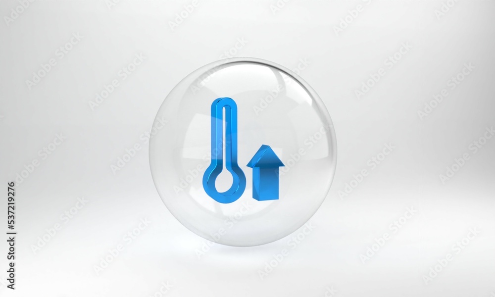 Blue Meteorology thermometer measuring icon isolated on grey background. Thermometer equipment showi