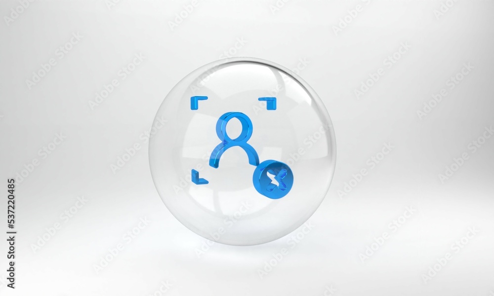 Blue Rejection face recognition icon isolated on grey background. Face identification scanner icon. 