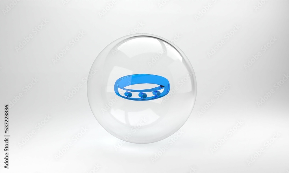 Blue Gold ring icon isolated on grey background. Glass circle button. 3D render illustration