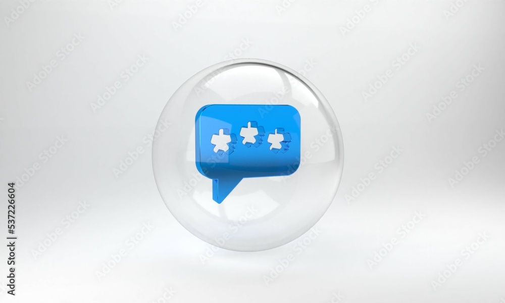 Blue Speech bubble chat icon isolated on grey background. Message icon. Communication or comment cha