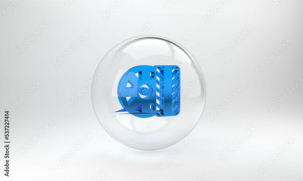 Blue Car tire wheel icon isolated on grey background. Glass circle button. 3D render illustration