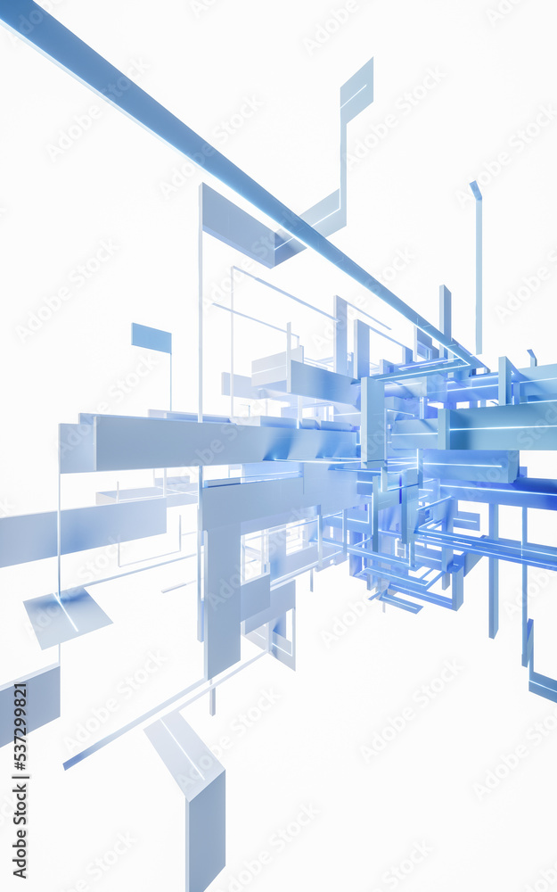 抽象几何线条结构，三维渲染。