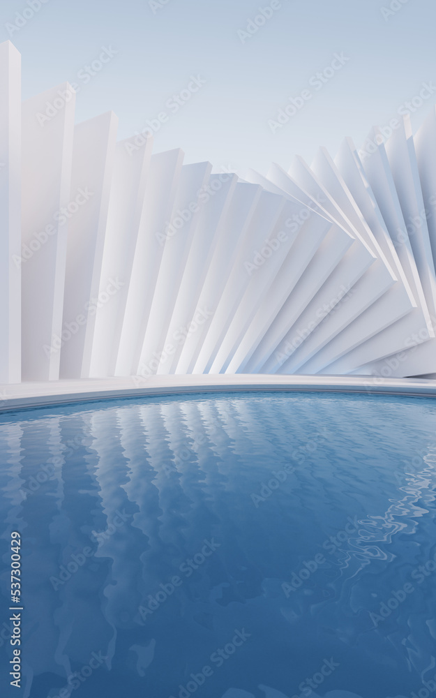 Water surface with creative geometric structure, 3d rendering.