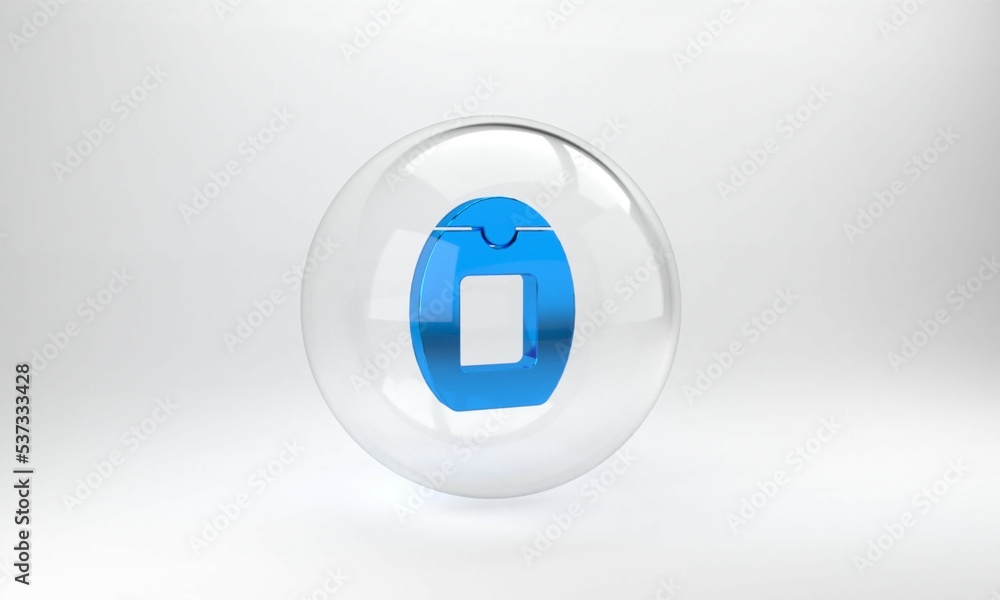 Blue Bottle of shampoo icon isolated on grey background. Glass circle button. 3D render illustration