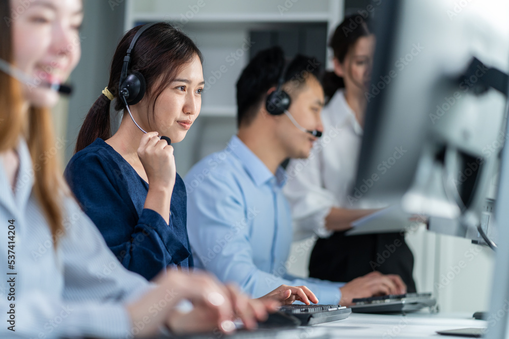 Group of Asian businesswoman call center working in office corporate. 