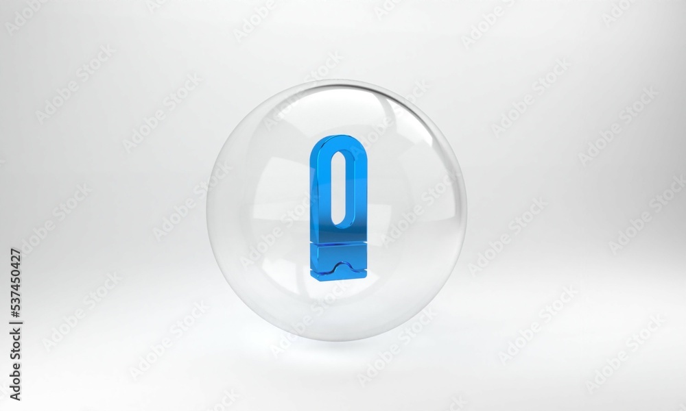 Blue Bottle of shampoo icon isolated on grey background. Glass circle button. 3D render illustration