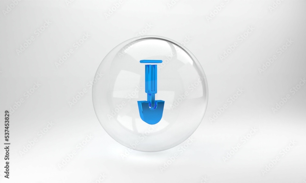 Blue Shovel icon isolated on grey background. Gardening tool. Tool for horticulture, agriculture, fa