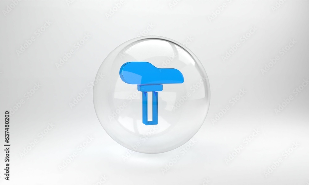 Blue Bicycle seat icon isolated on grey background. Bicycle saddle. Glass circle button. 3D render i