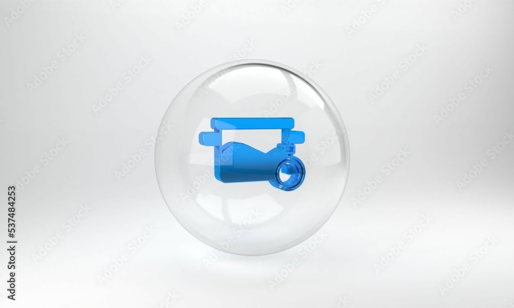 Blue Cooking pot icon isolated on grey background. Boil or stew food symbol. Glass circle button. 3D