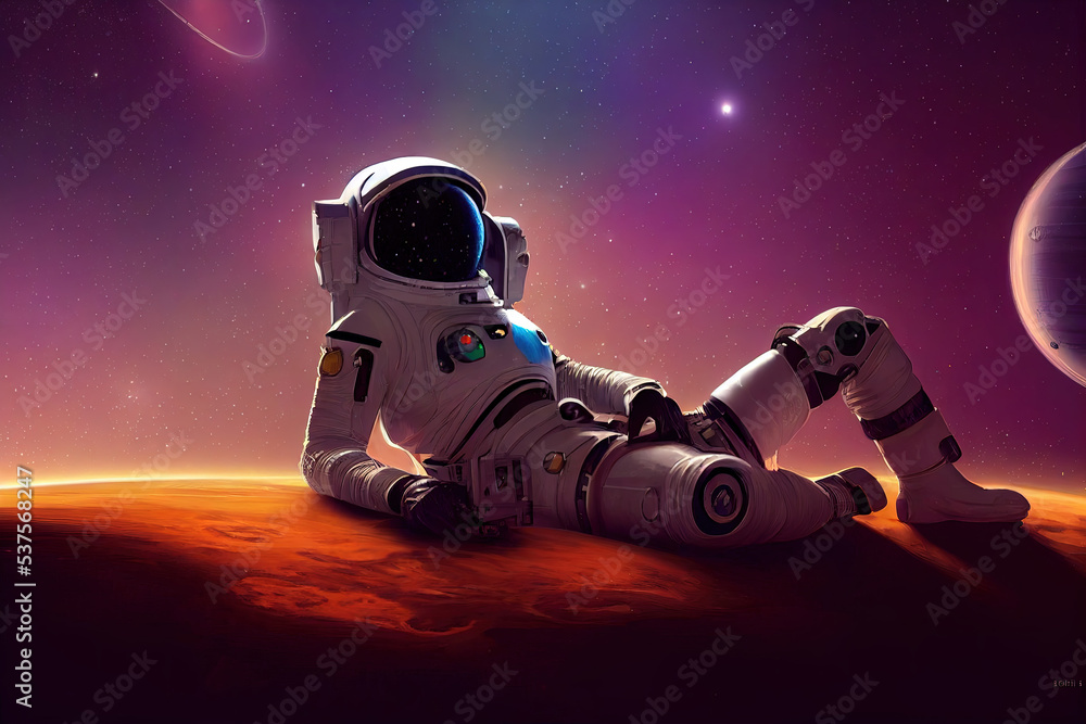 Astronaut is lounging. 3d illustration