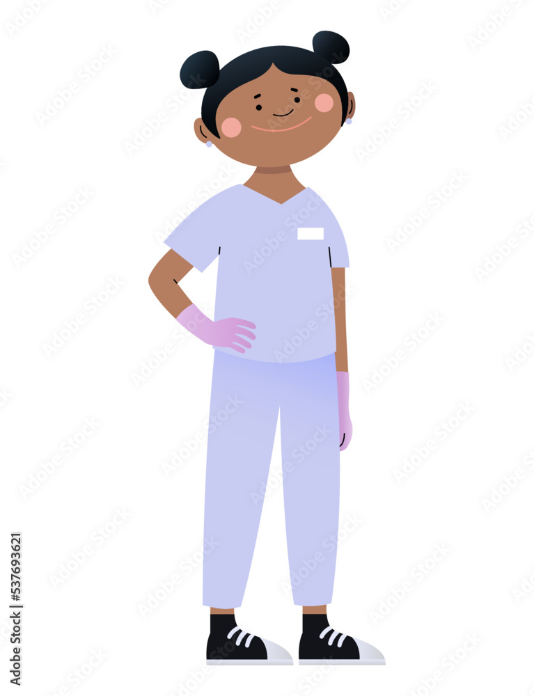 Happy female dentist on white background