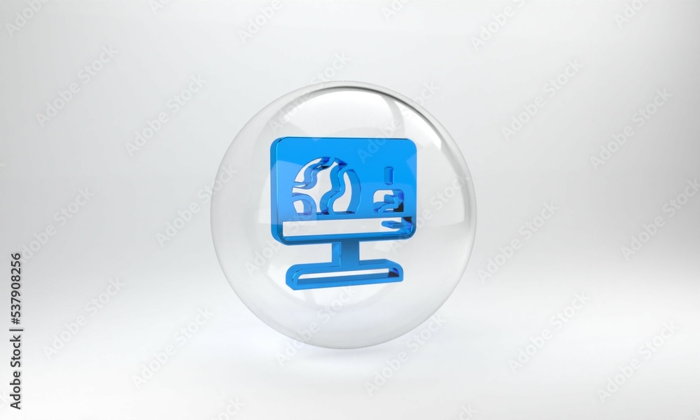 Blue Weather forecast icon isolated on grey background. Glass circle button. 3D render illustration