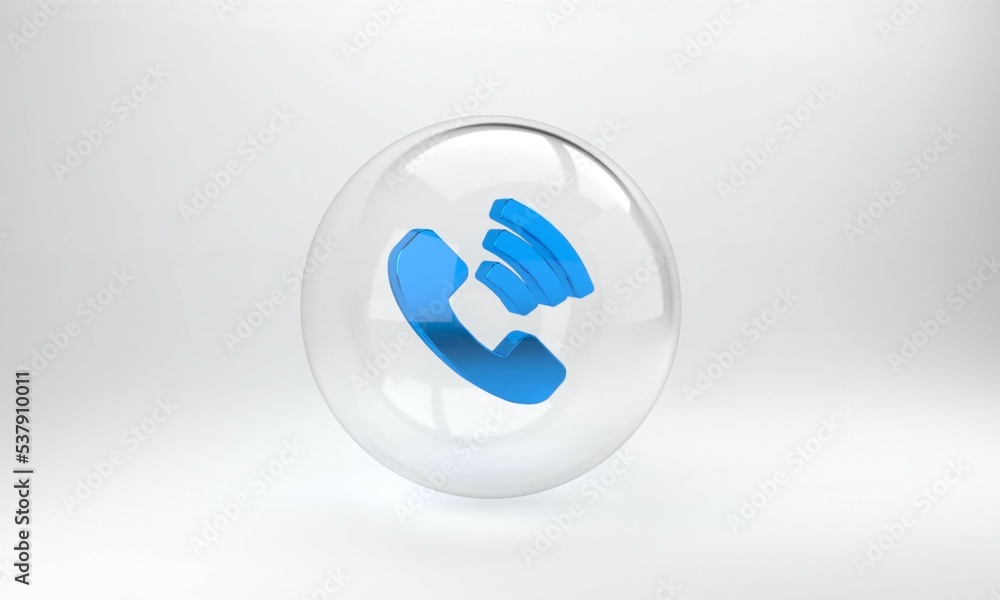 Blue Telephone 24 hours support icon isolated on grey background. All-day customer support call-cent