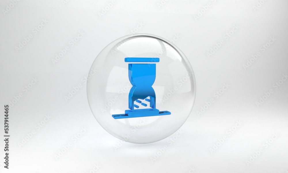 Blue Old hourglass with flowing sand icon isolated on grey background. Sand clock sign. Business and