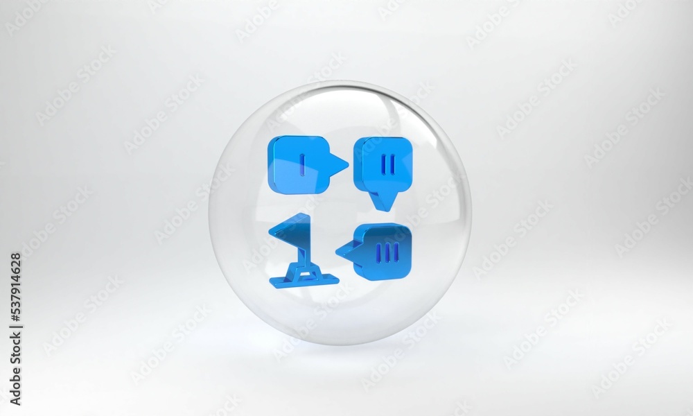 Blue Planning strategy concept icon isolated on grey background. Formation and tactic. Glass circle 