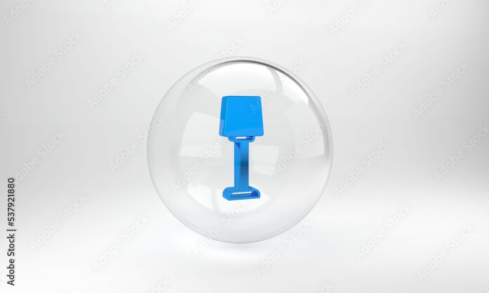 Blue Table lamp icon isolated on grey background. Glass circle button. 3D render illustration