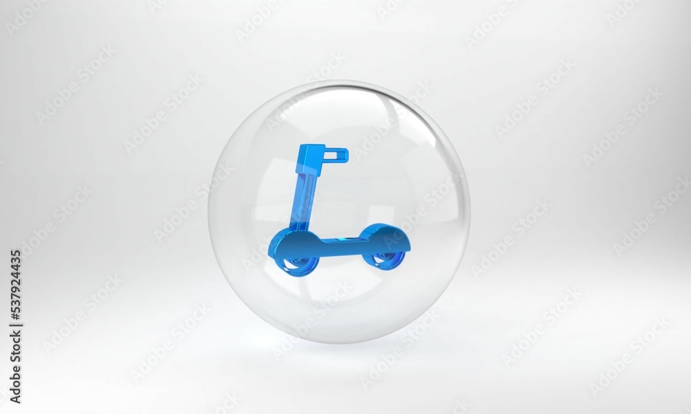 Blue Roller scooter for children icon isolated on grey background. Kick scooter or balance bike. Gla