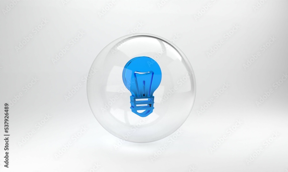 Blue Light bulb with concept of idea icon isolated on grey background. Energy and idea symbol. Inspi