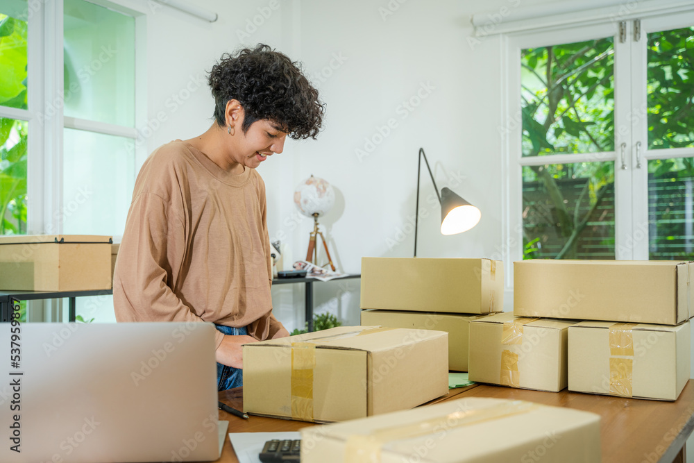 Owners female entrepreneurs prepare to pack boxes,Delivery procurement package box deliver to custom