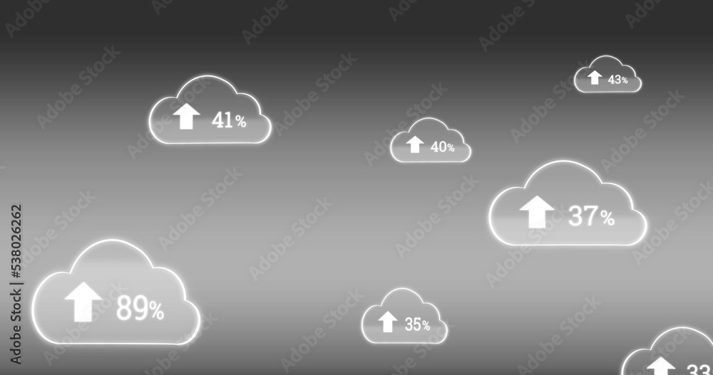 灰色背景下云中带有百分比和向上箭头符号的数字插图