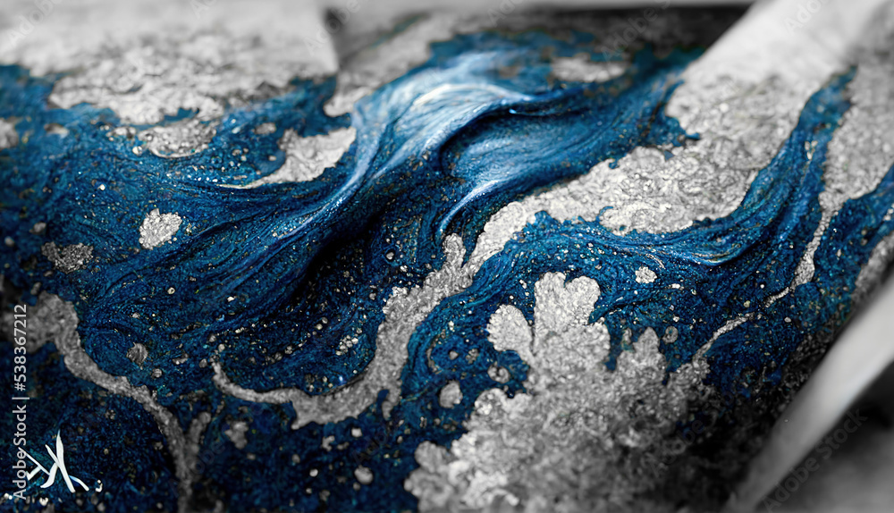 Spectacular high-quality abstract background of a whirlpool of dark blue and white. Digital art 3D i