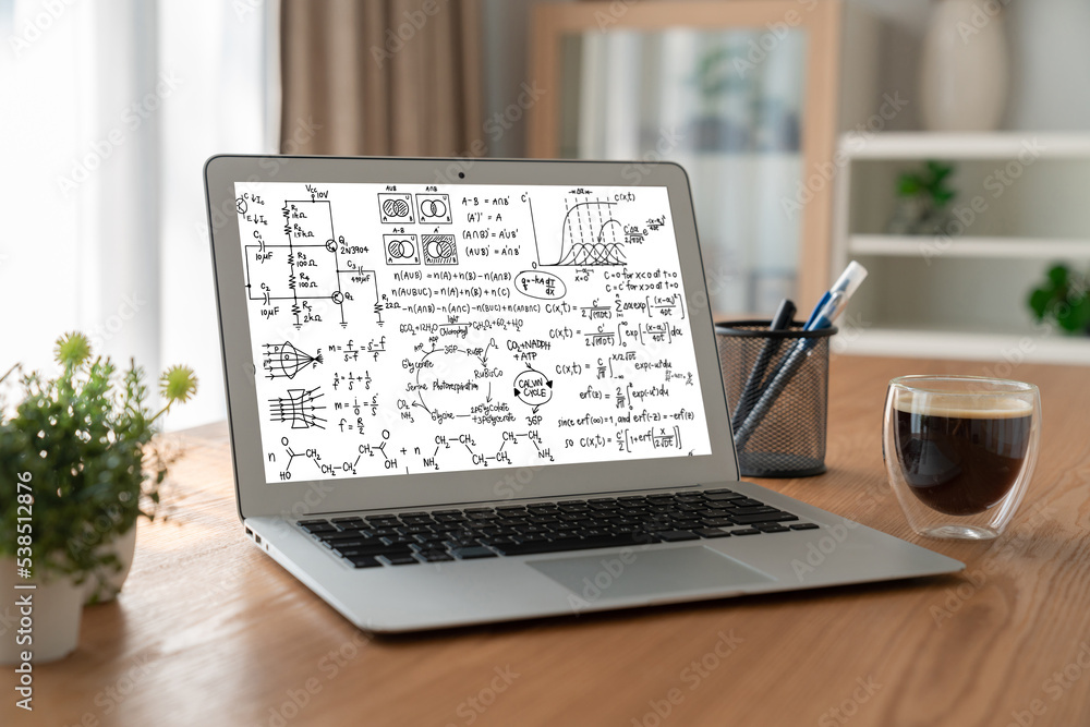 计算机屏幕上显示科学和教育概念的数学方程和时髦公式